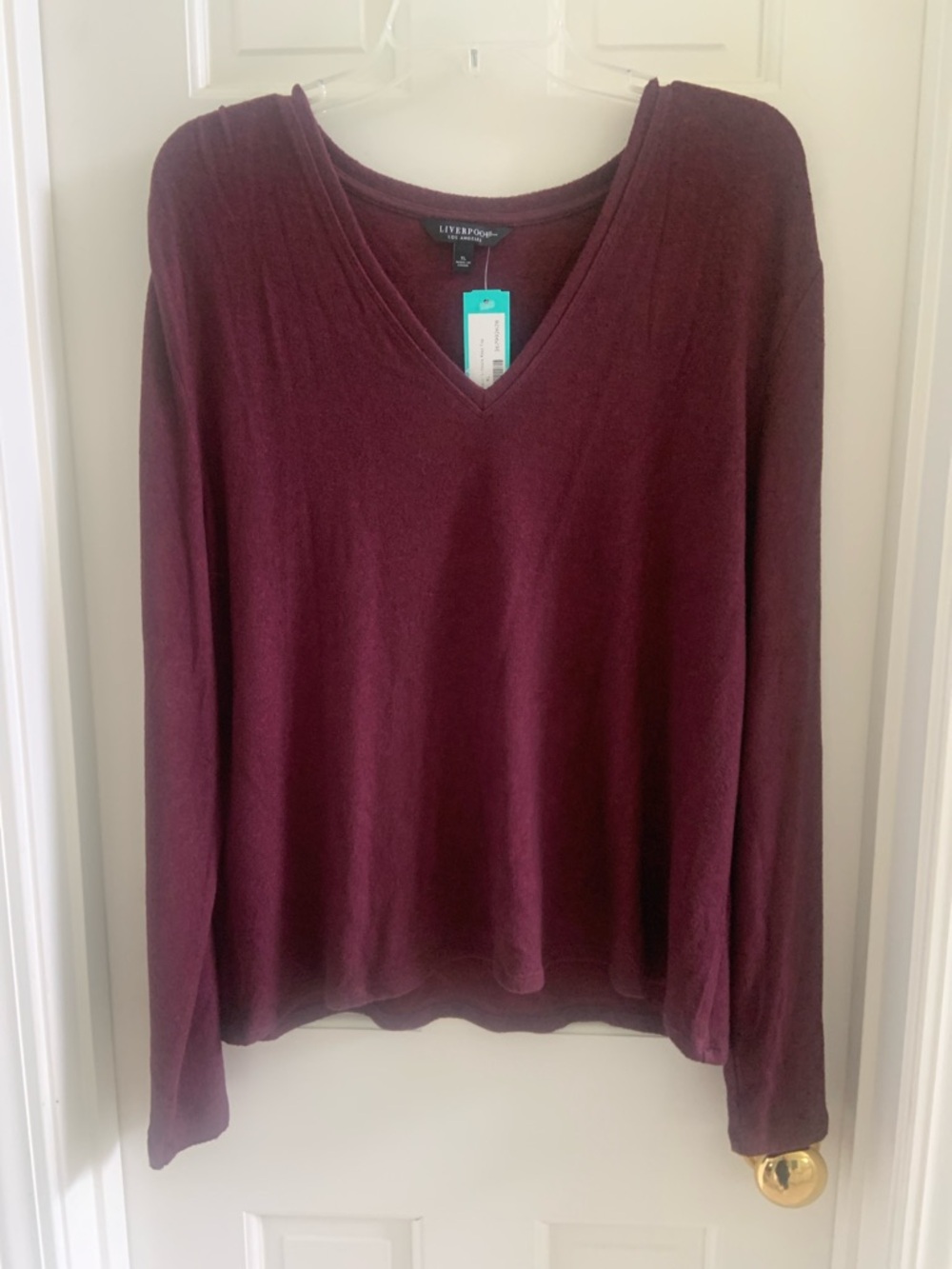 Liverpool Long Sleeve V-Neck Sweater in Wine